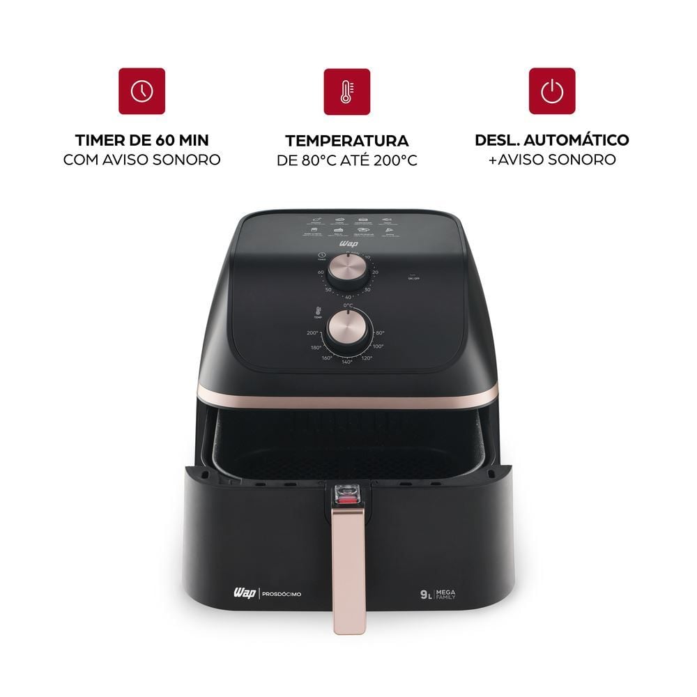 Fritadeira Air Fryer Wap WAFM9 9L Cesto Quadrado e Amplo 1900W