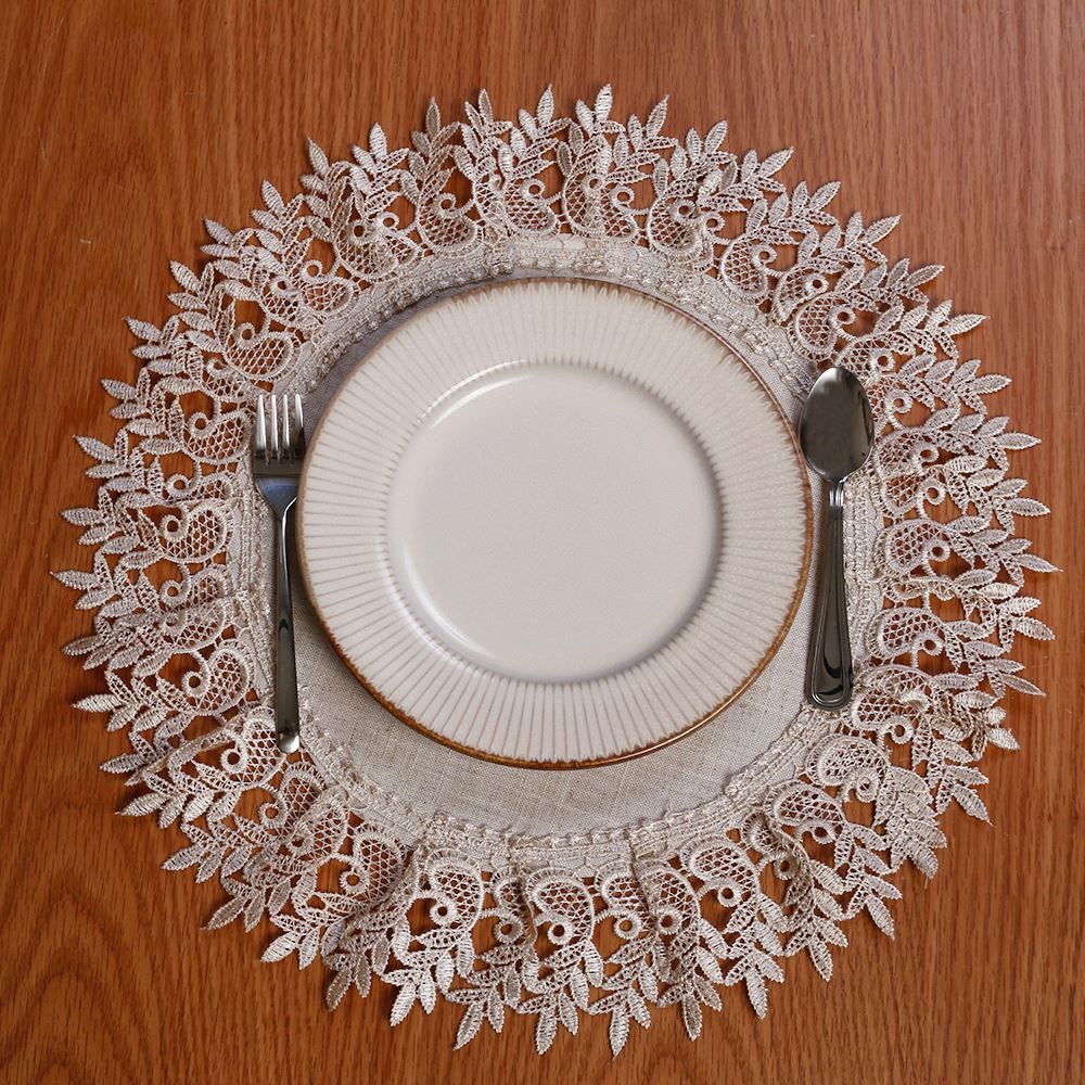 Fundo de Prato Redondo Renda Guipir Havan Casa - Veneza Naturale