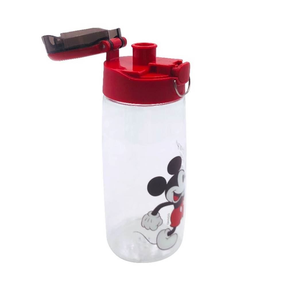 Garrafa De Água Plástico 600 Ml Mickey Disney - Transparente e Vermelho