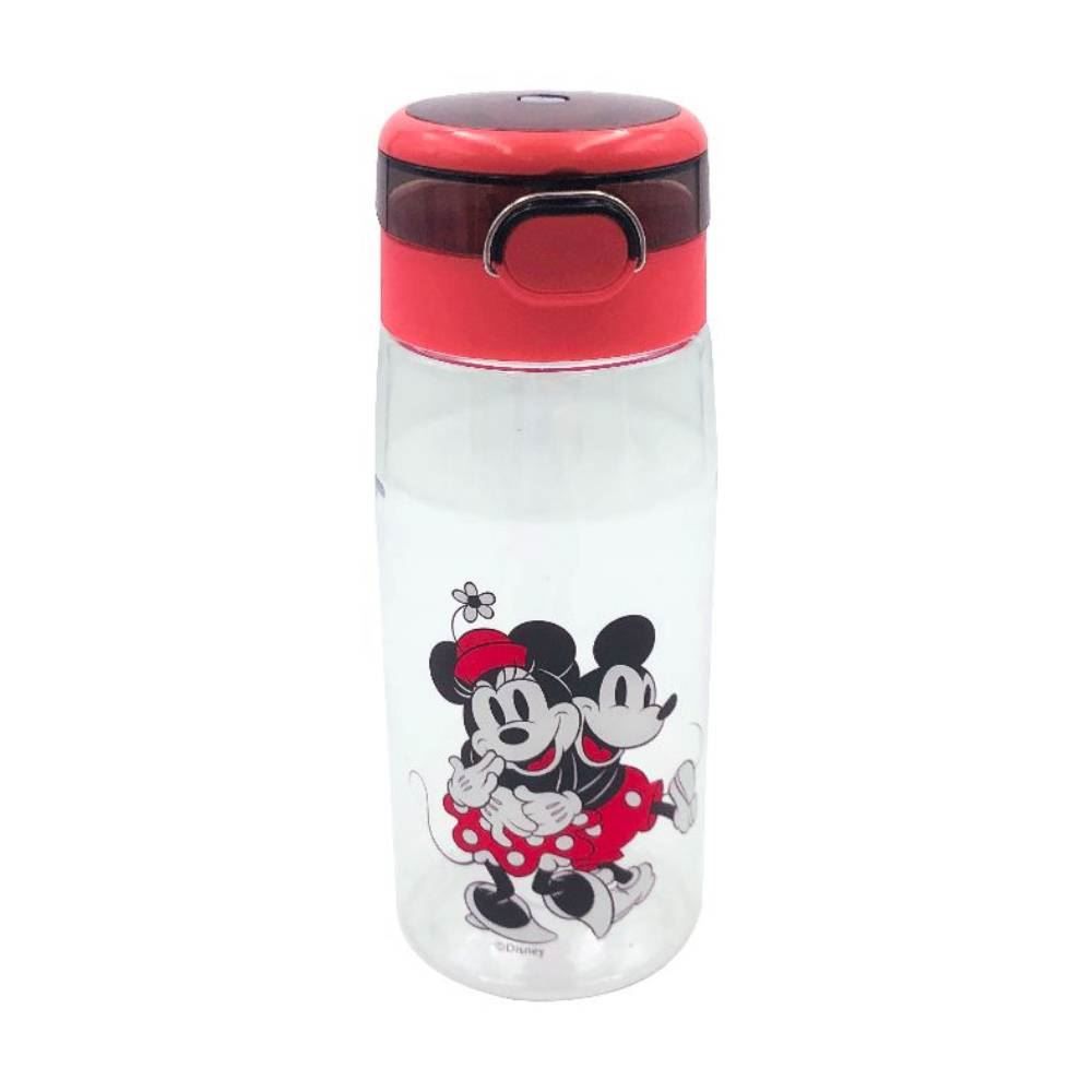 Garrafa De Água Plástico 600 Ml Mickey Minnie Disney - Transparente e Vermelho
