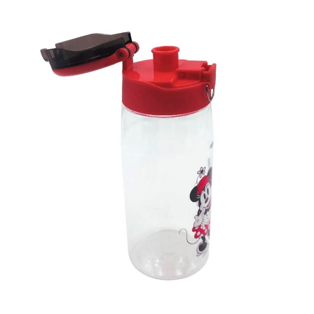 Garrafa De Água Plástico 600 Ml Mickey Minnie Disney - Transparente e Vermelho