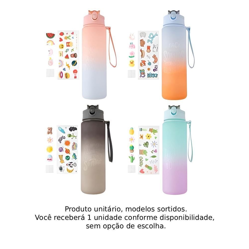 Garrafa Squeeze com Adesivos 750Ml Flashgoods - Sortido