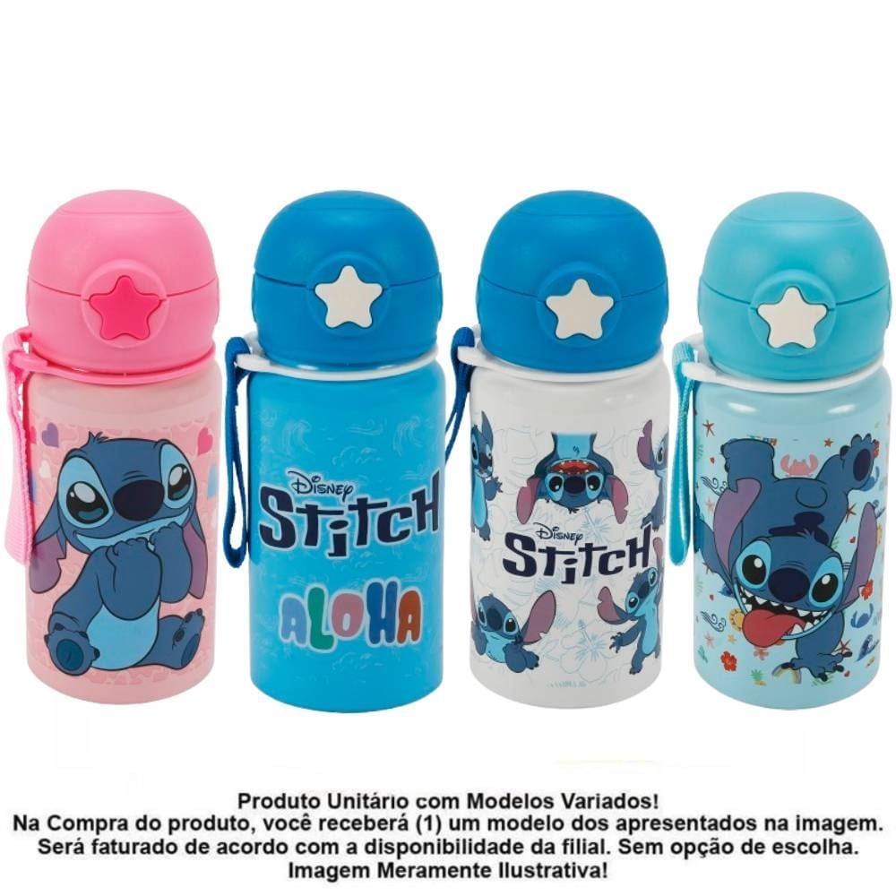 Garrafa Squeeze com Canudo Stitch Disney 500Ml - Sortido