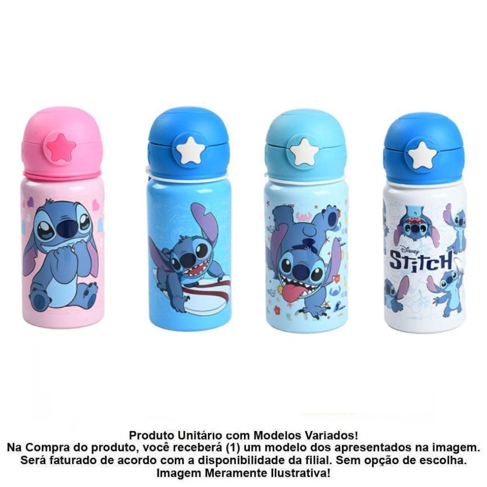 Garrafa Squeeze com Canudo Stitch Disney 500Ml - Sortido