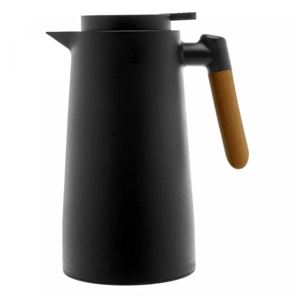 Garrafa Térmica Com Termômetro E Cabo De Madeira Lyor 1 Litro - Preto