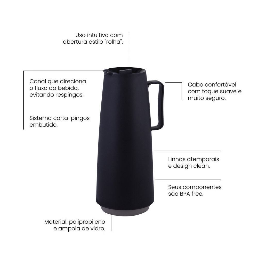 Garrafa Térmica Exata Tramontina De 1L - Preto
