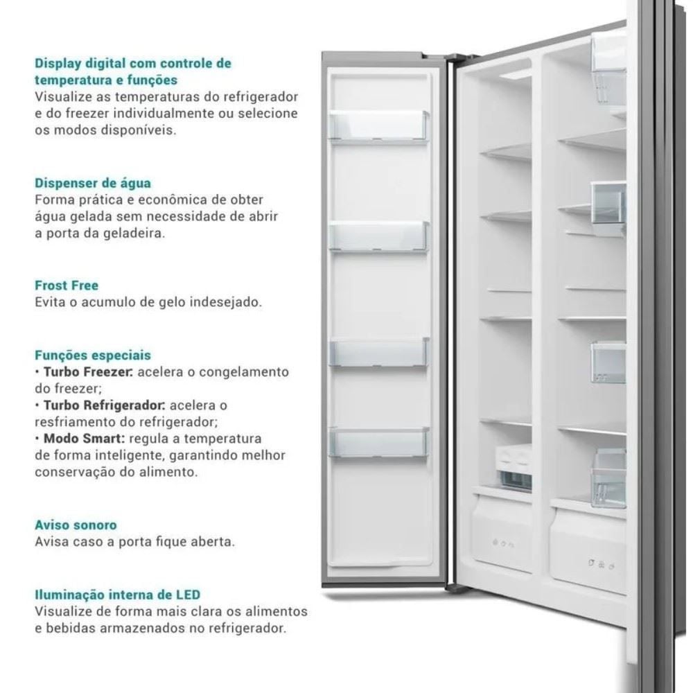 Geladeira Side By Side Philco Inverter Inox 486 Litros PRF504ID