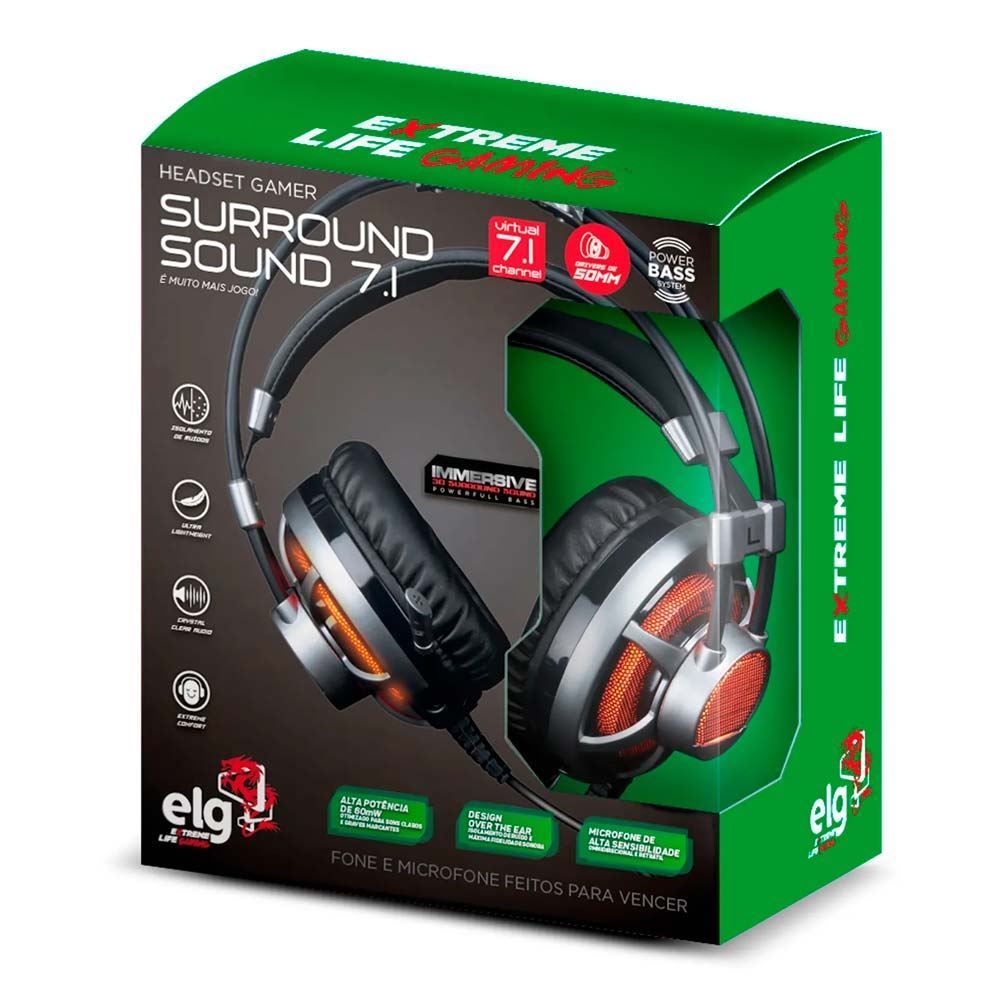 Headset Gamer 7.1 Surround Channel Com Microfone Hgss71 Elg - Preto