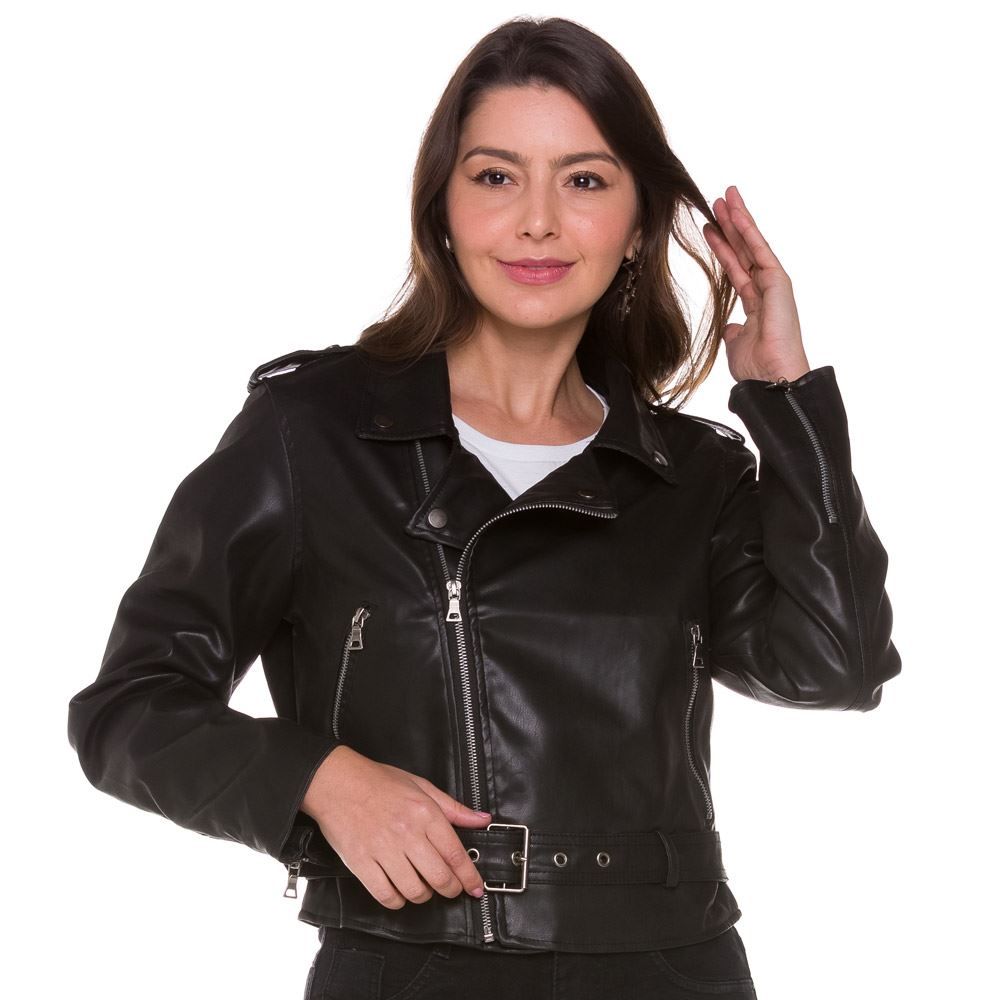 Jaqueta Biker PU com Fivela Patrícia Foster