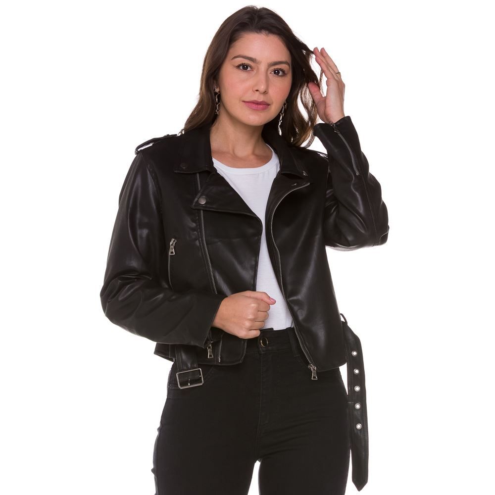 Jaqueta Biker PU com Fivela Patrícia Foster