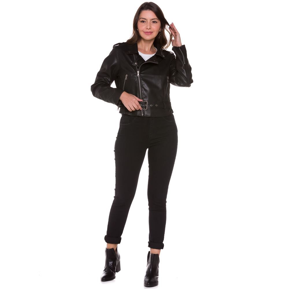 Jaqueta Biker PU com Fivela Patrícia Foster