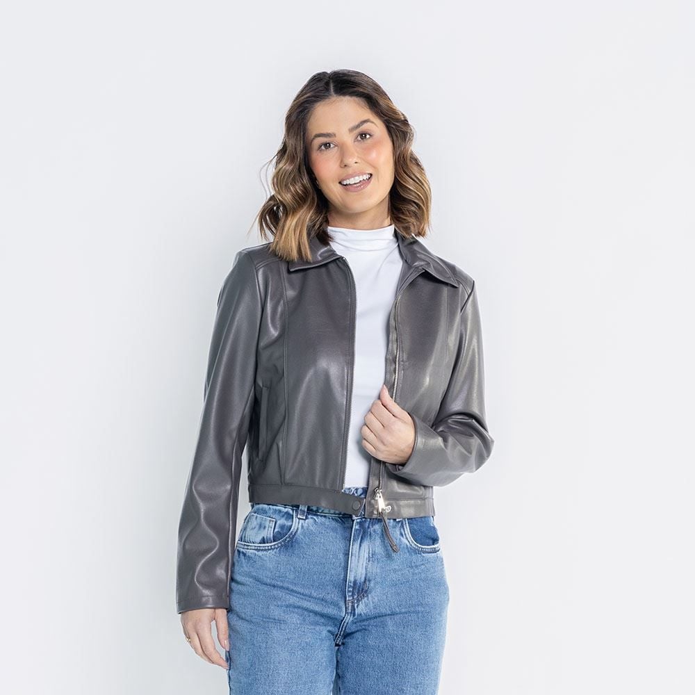 Jaqueta Feminina Cropped De Couro Sintético Boby Blues