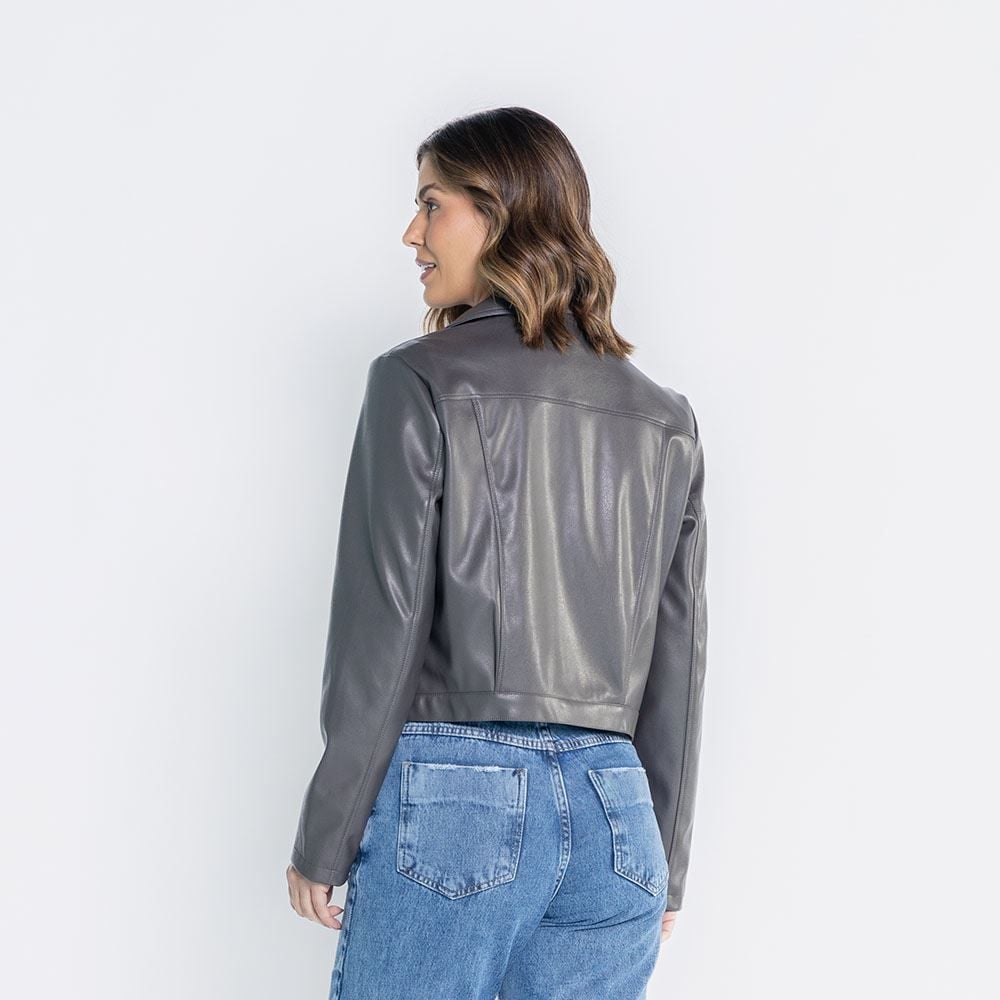 Jaqueta Feminina Cropped De Couro Sintético Boby Blues
