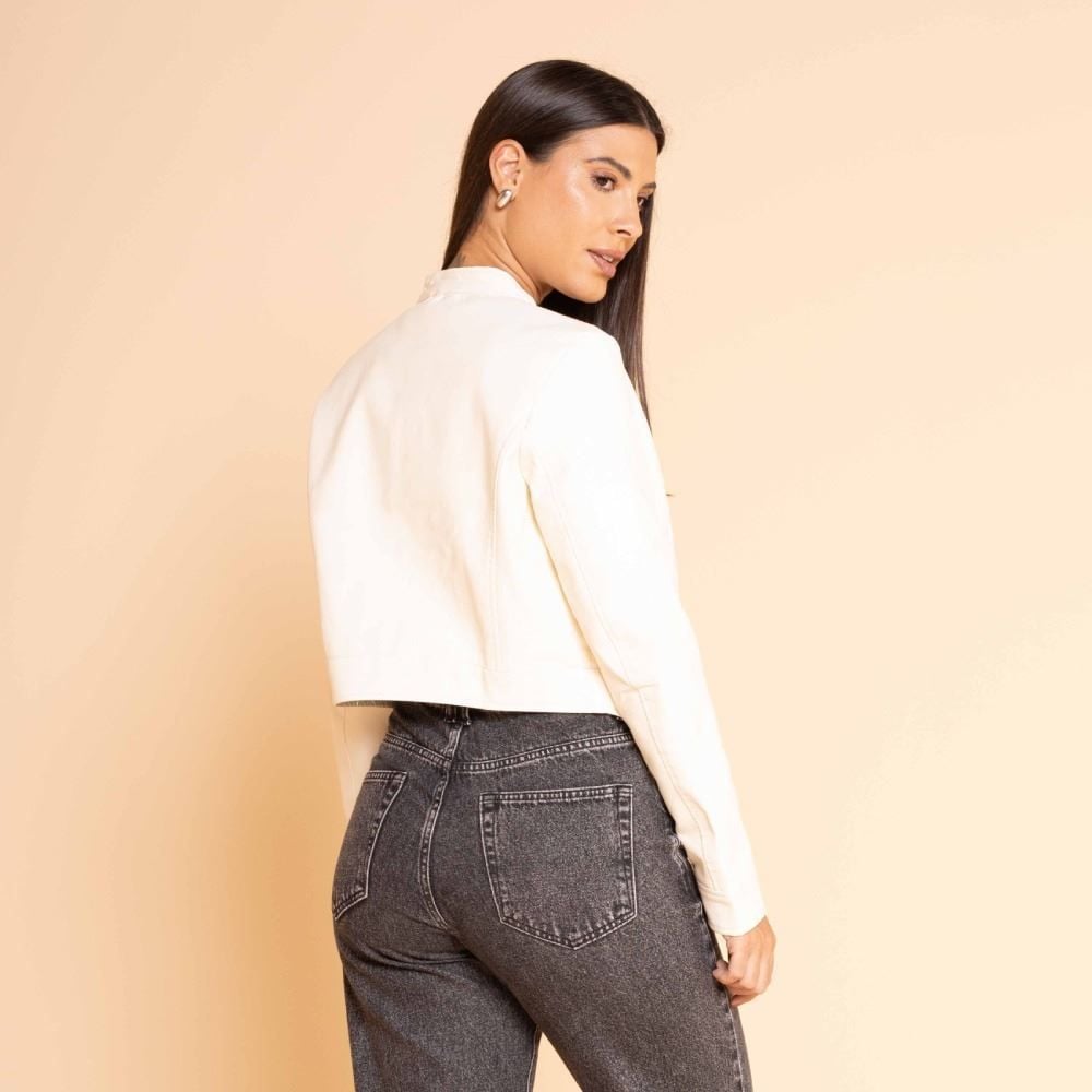 Jaqueta Feminina De Couro Sintético Com Gola Redonda Boby Blues