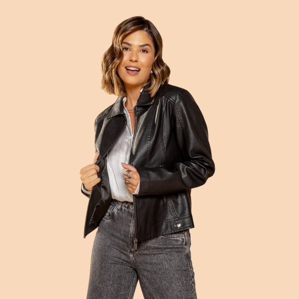 Jaqueta Feminina De Couro Sintético Patricia Foster