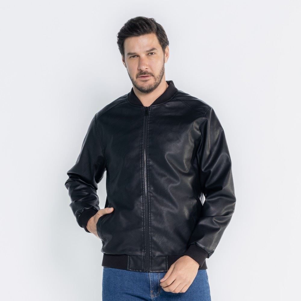 Jaqueta Masculina Bomber De Couro Sintético Marc Alain