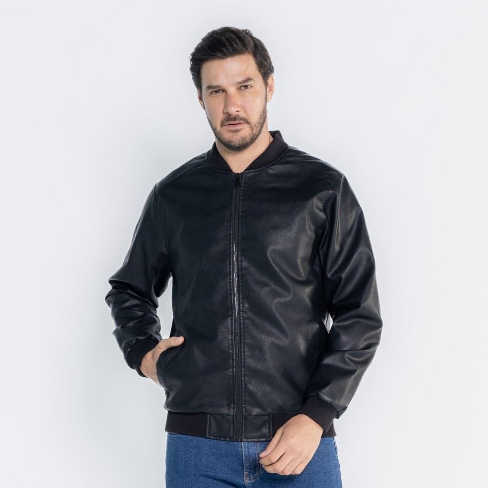 Jaqueta Masculina Bomber De Couro Sintético Marc Alain