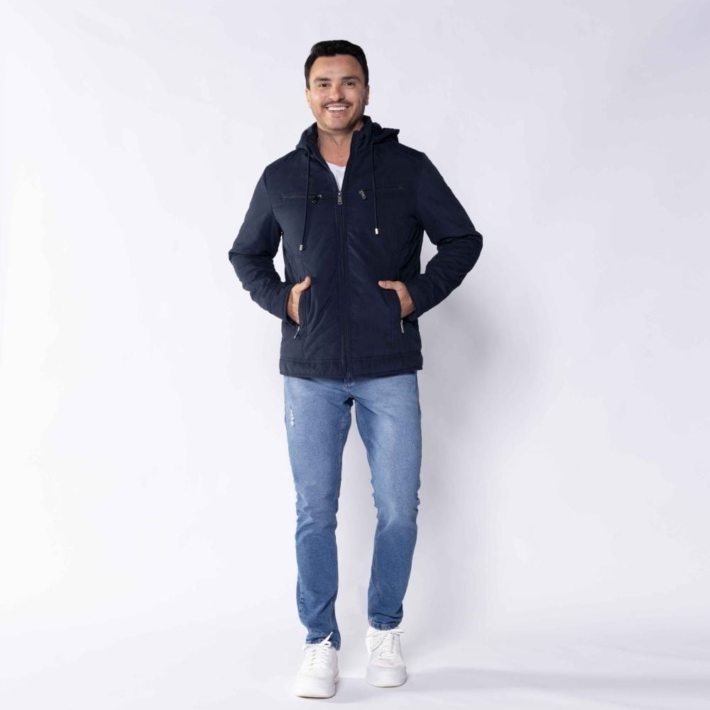 Jaqueta Masculina De Sarja Com Capuz Marc Alain