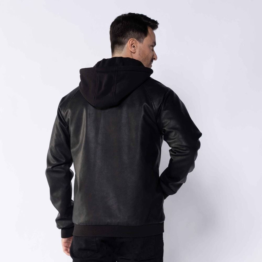 Jaqueta Masculina Em PU Com Capuz Marc Alain