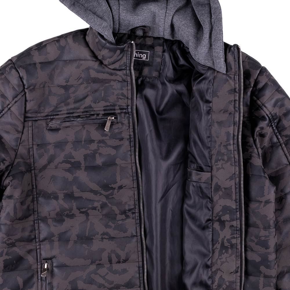 Jaqueta Masculino PU com Capuz de Moletom Thing