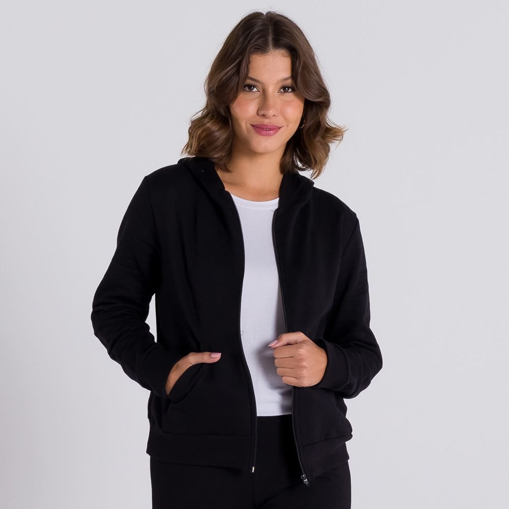 Jaqueta Moletom Básico com Capuz Patrícia Foster