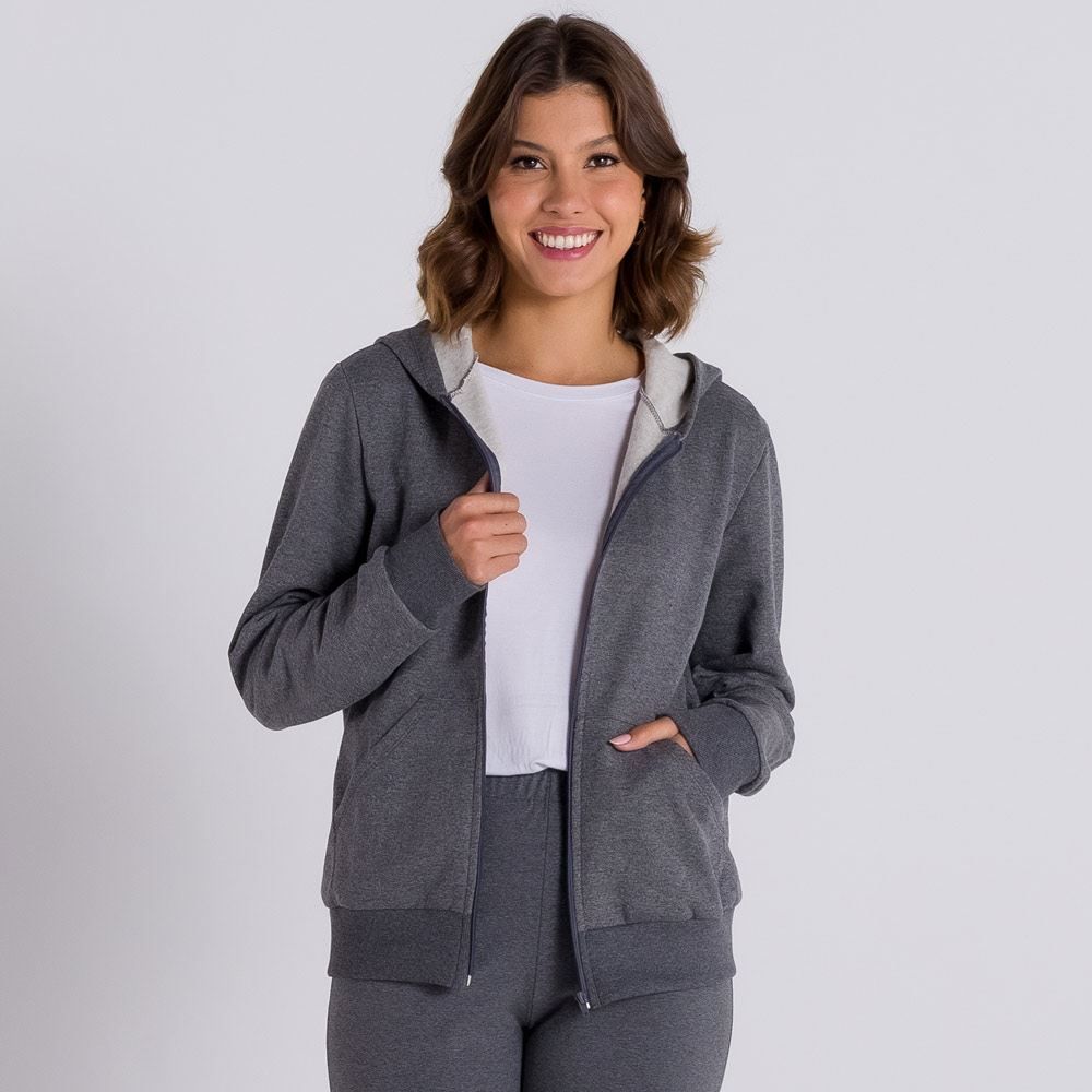 Jaqueta Moletom Básico com Capuz Patrícia Foster