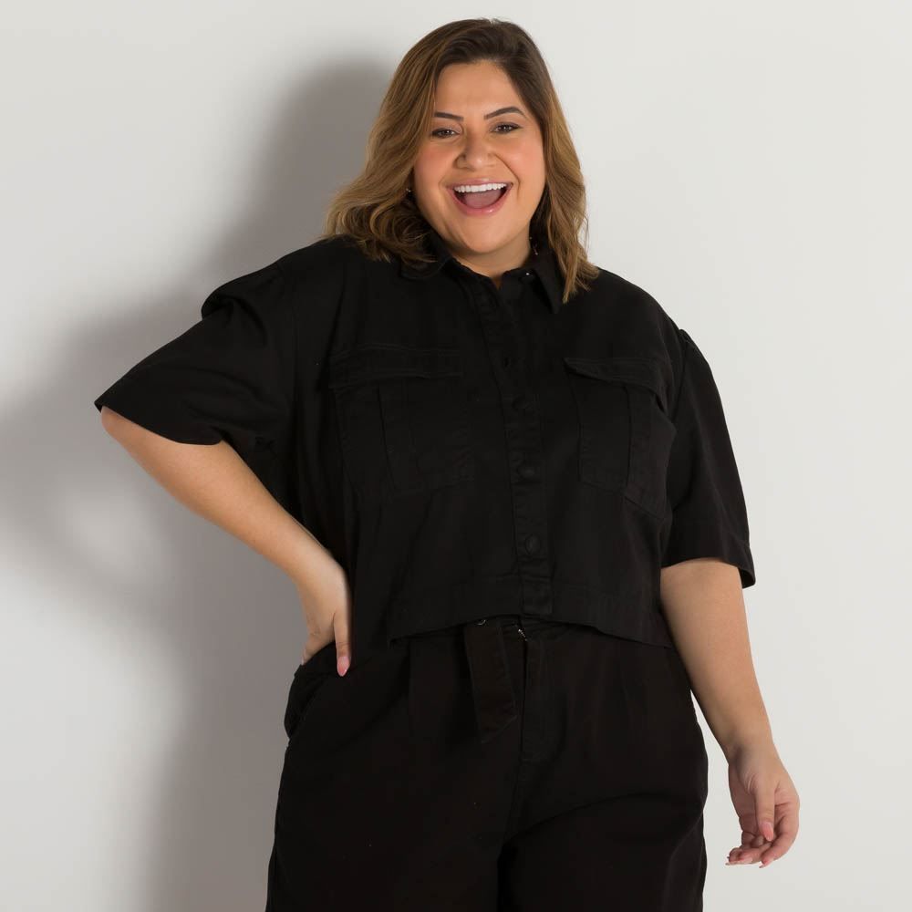 Jaqueta Plus Size Sarja com Bolsos Patricia Foster