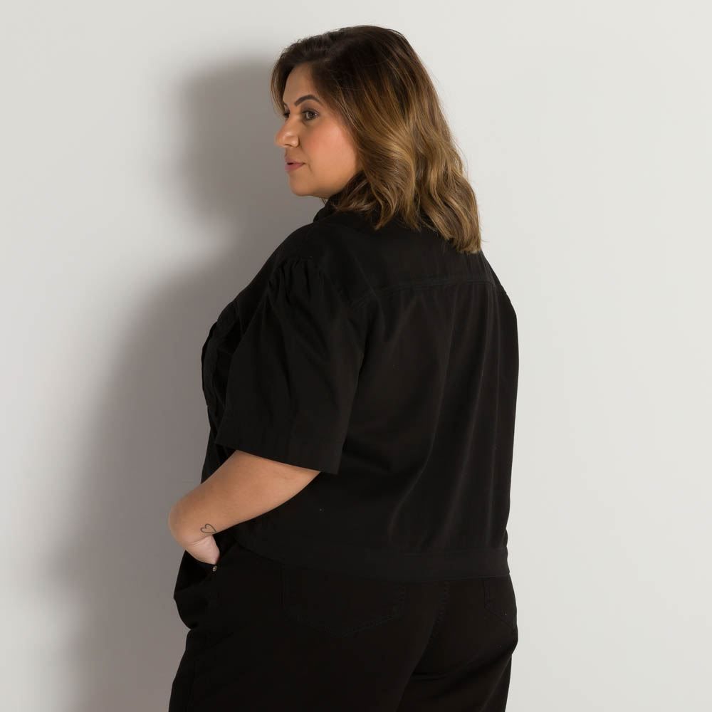 Jaqueta Plus Size Sarja com Bolsos Patricia Foster