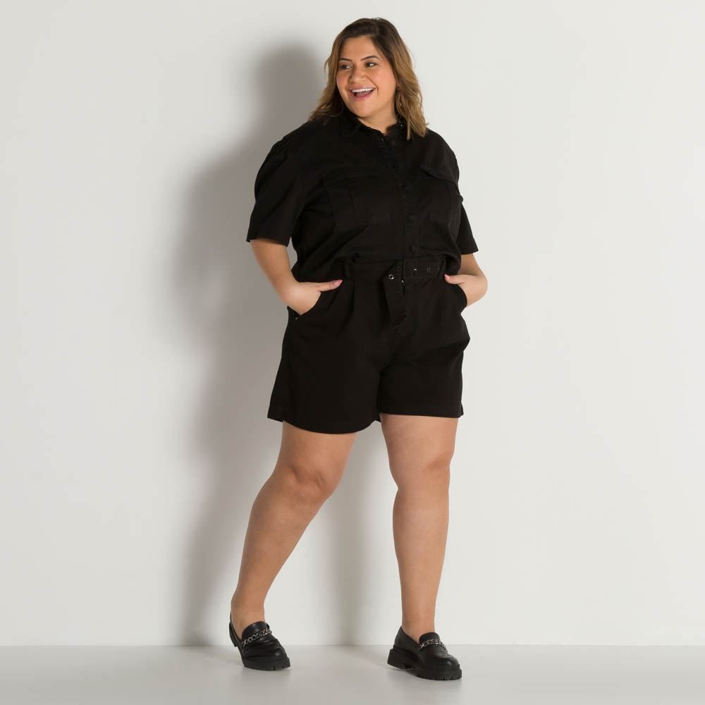 Jaqueta Plus Size Sarja com Bolsos Patricia Foster