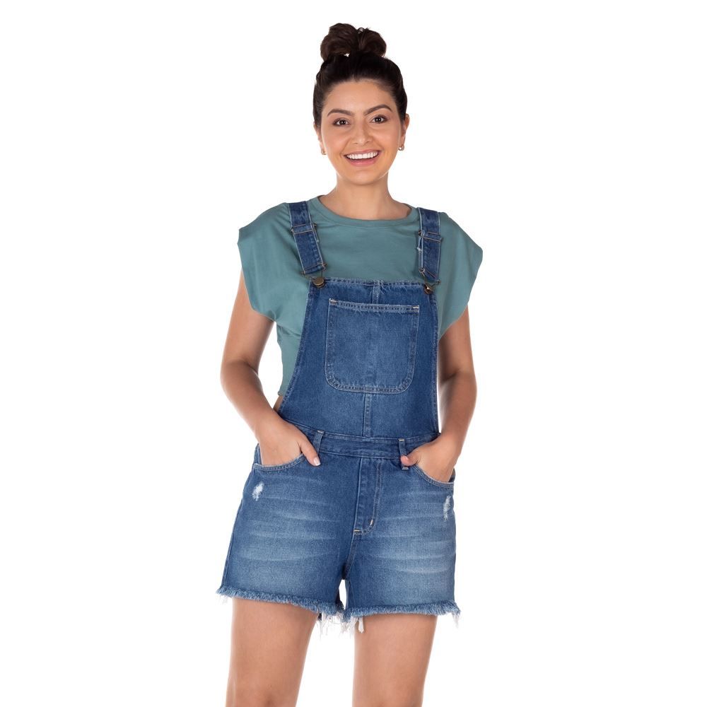 Jardineira Jeans com Puídos Patrícia Foster