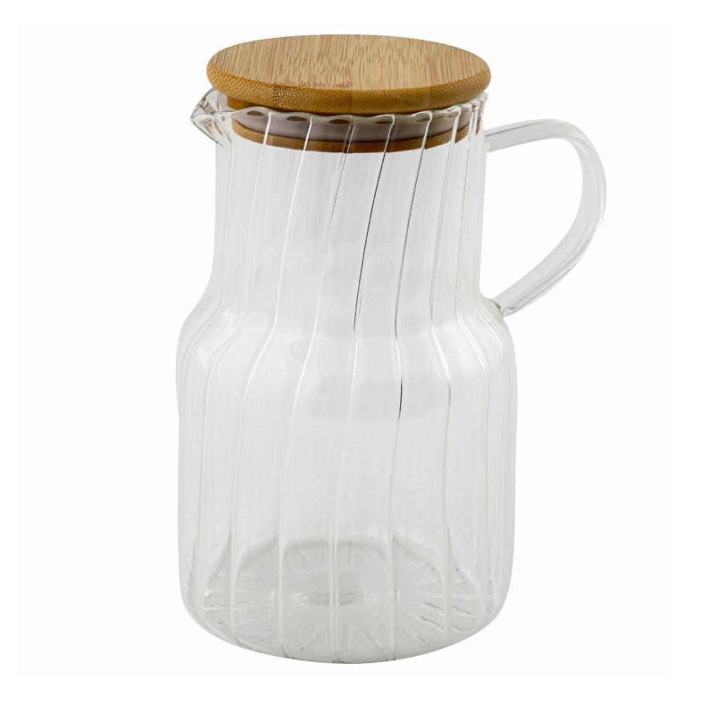 Jarra De Vidro Com Tampa De Bambu Classic Lyor 1 Litro - Transparente