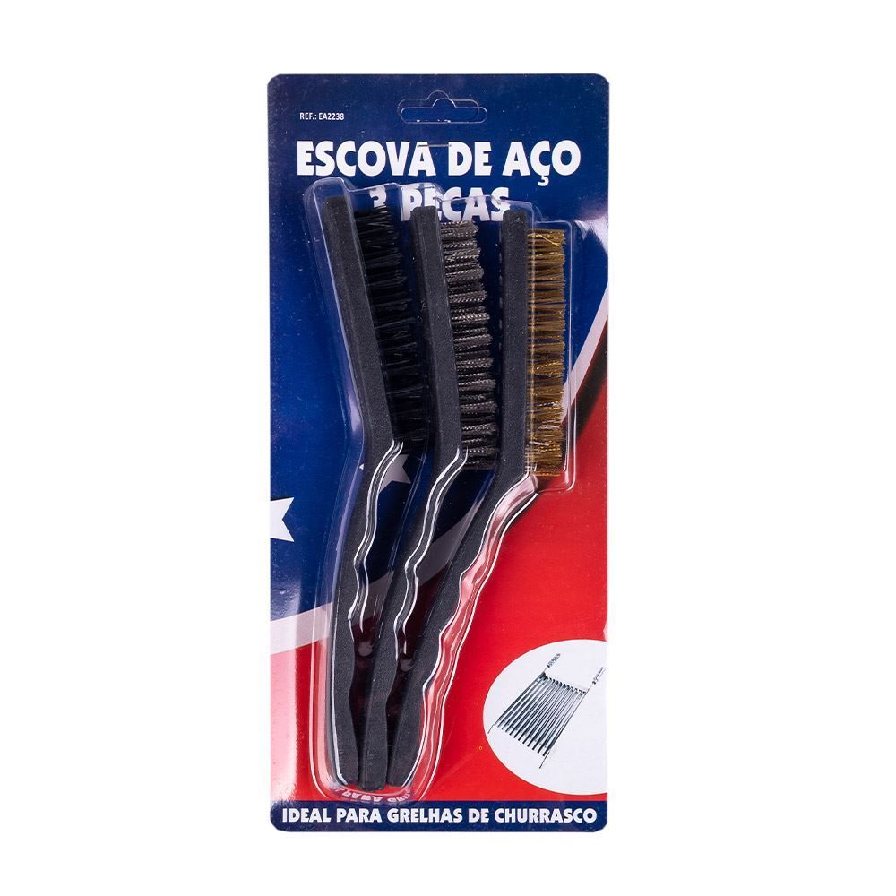 Jogo 3 Escovas De Aço Meghazine - E2238