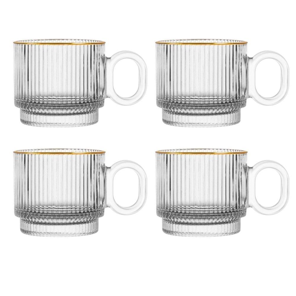 Jogo 4 Canecas Vidro Borda Dourada Hauskraft 170Ml - GRAFFIATO