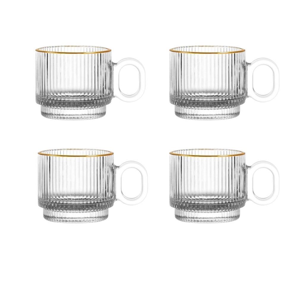 Jogo 4 Canecas Vidro Borda Dourada Hauskraft 90Ml - GRAFFIATO