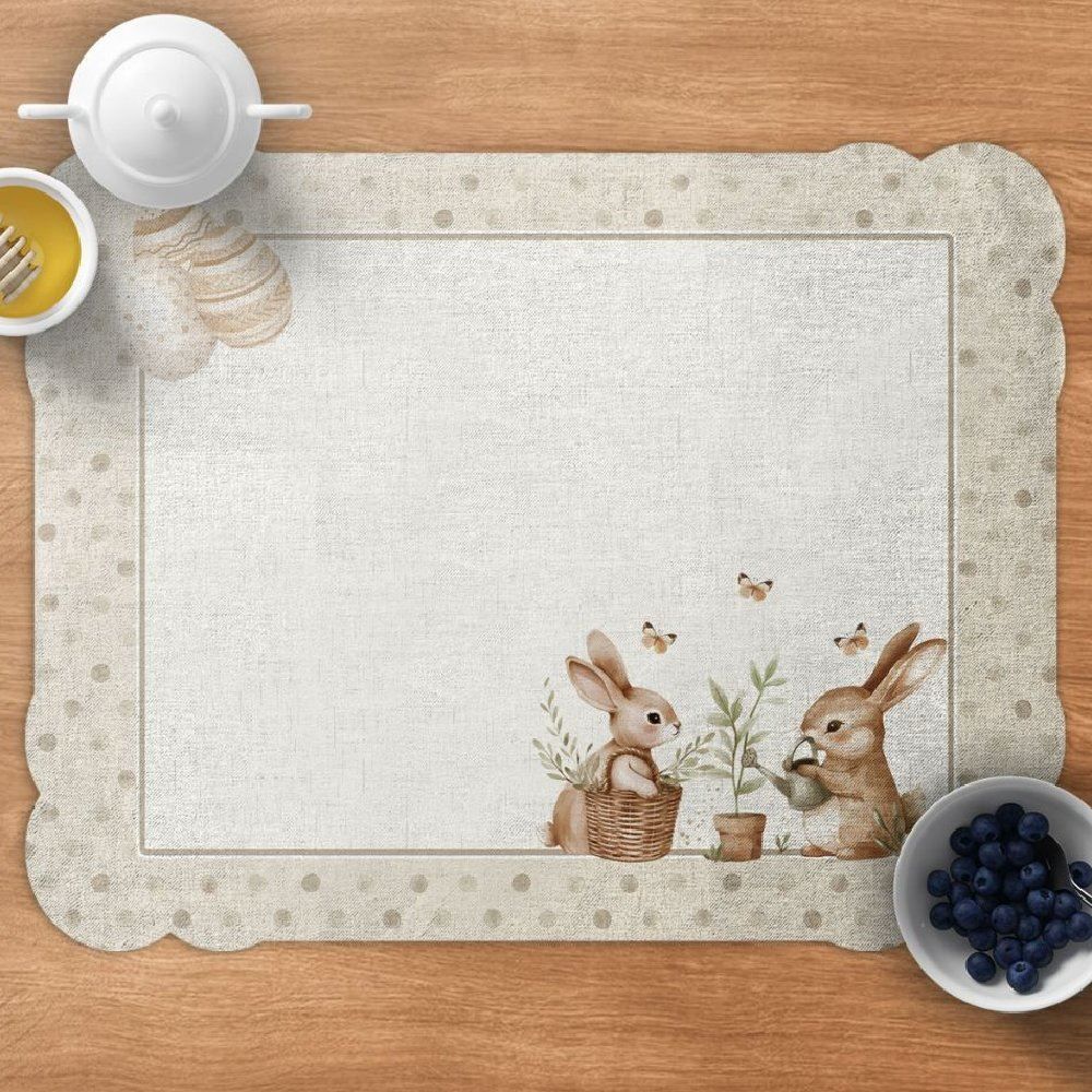 Fundo de Prato Páscoa 35X45 cm Havan Casa - Coelho Jardim Bege