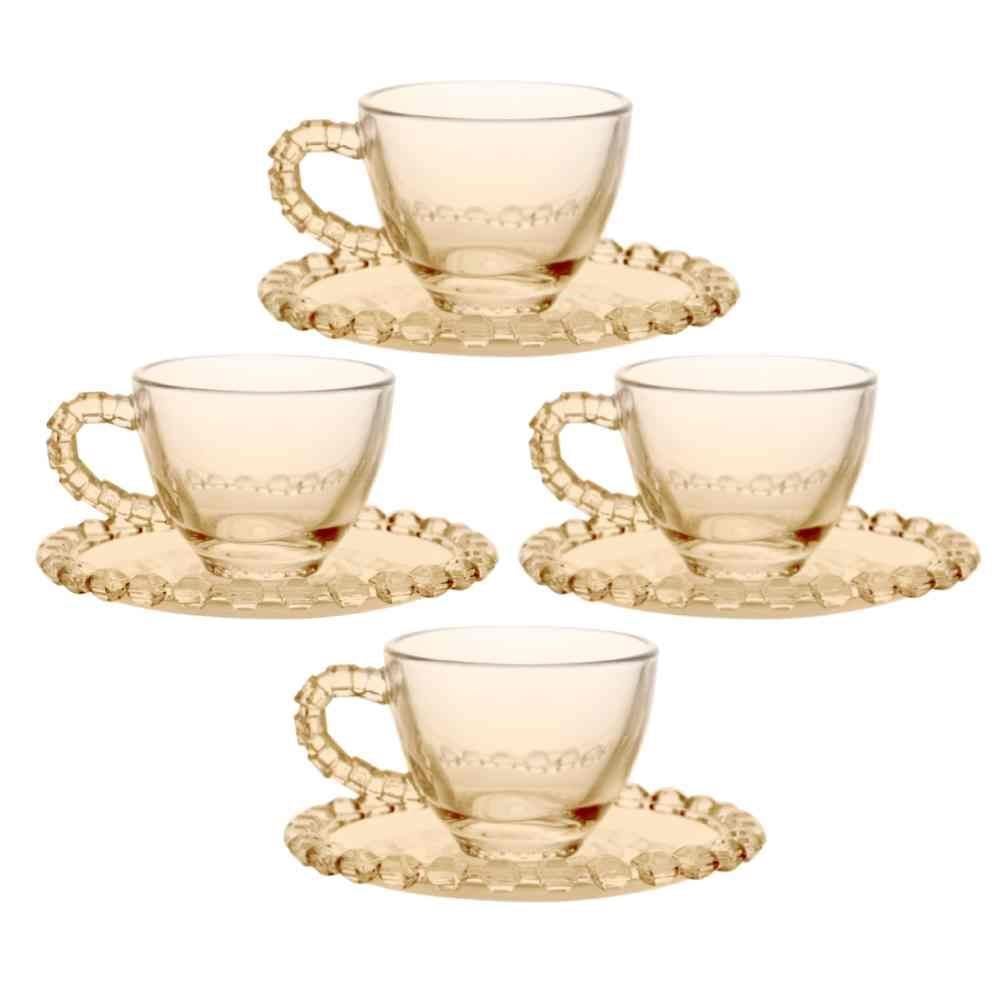 Jogo De 8 Xicaras De Chá Com Pires L Hermitage 80Ml - Âmbar