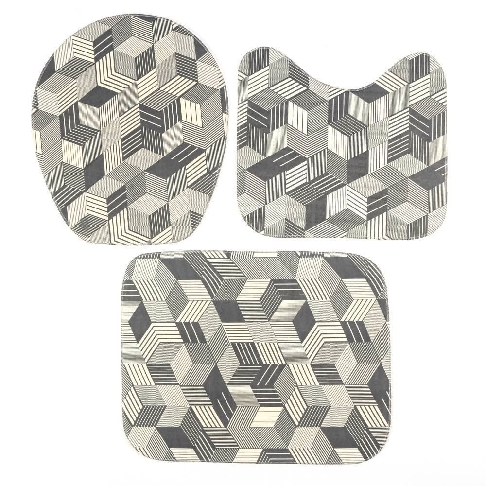 Jogo De Banheiro 3 Peças Tecil Antiderrapante Pop - 3D Cinza