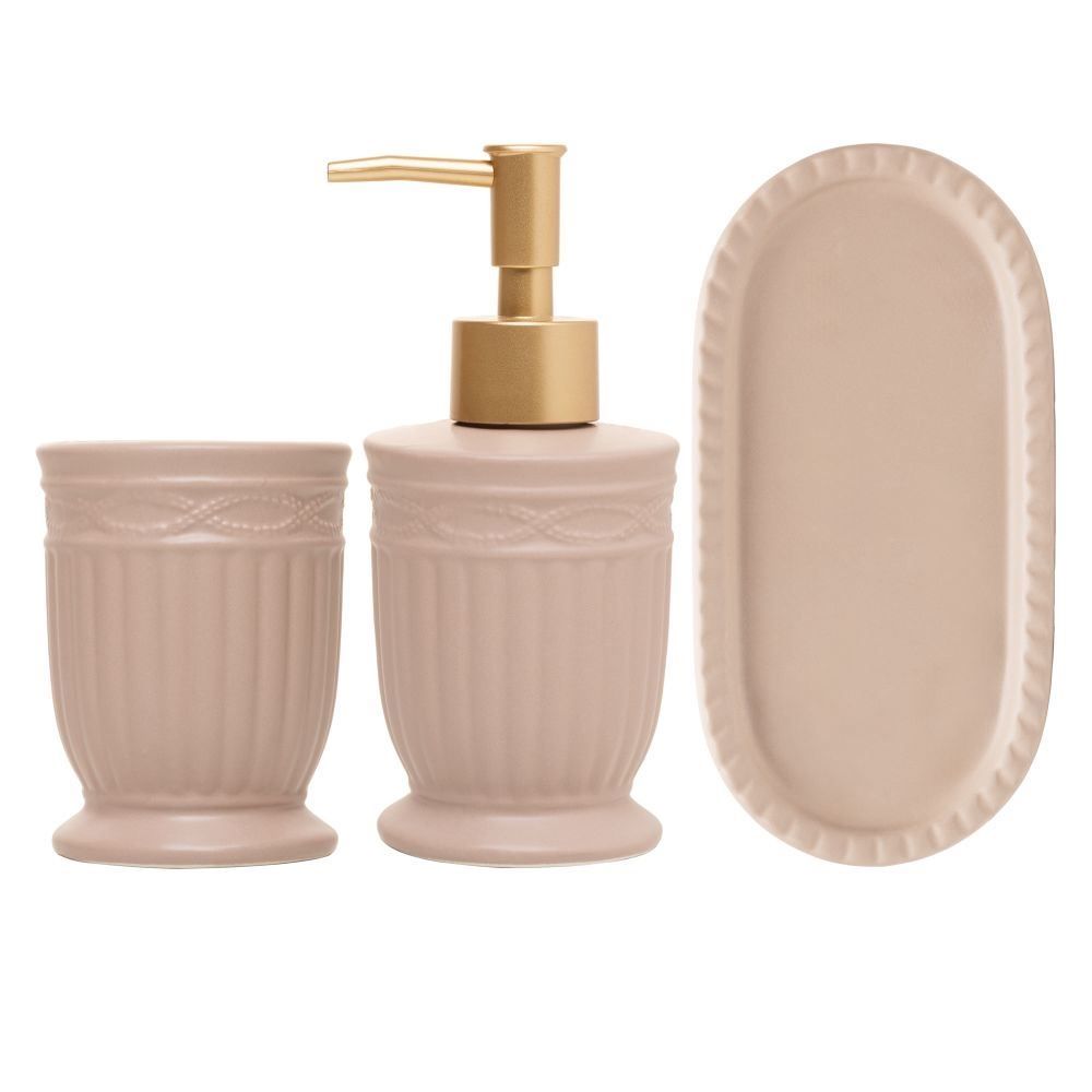 Jogo de Banheiro Cerâmica Greece 3 Peças Lyor - BEGE