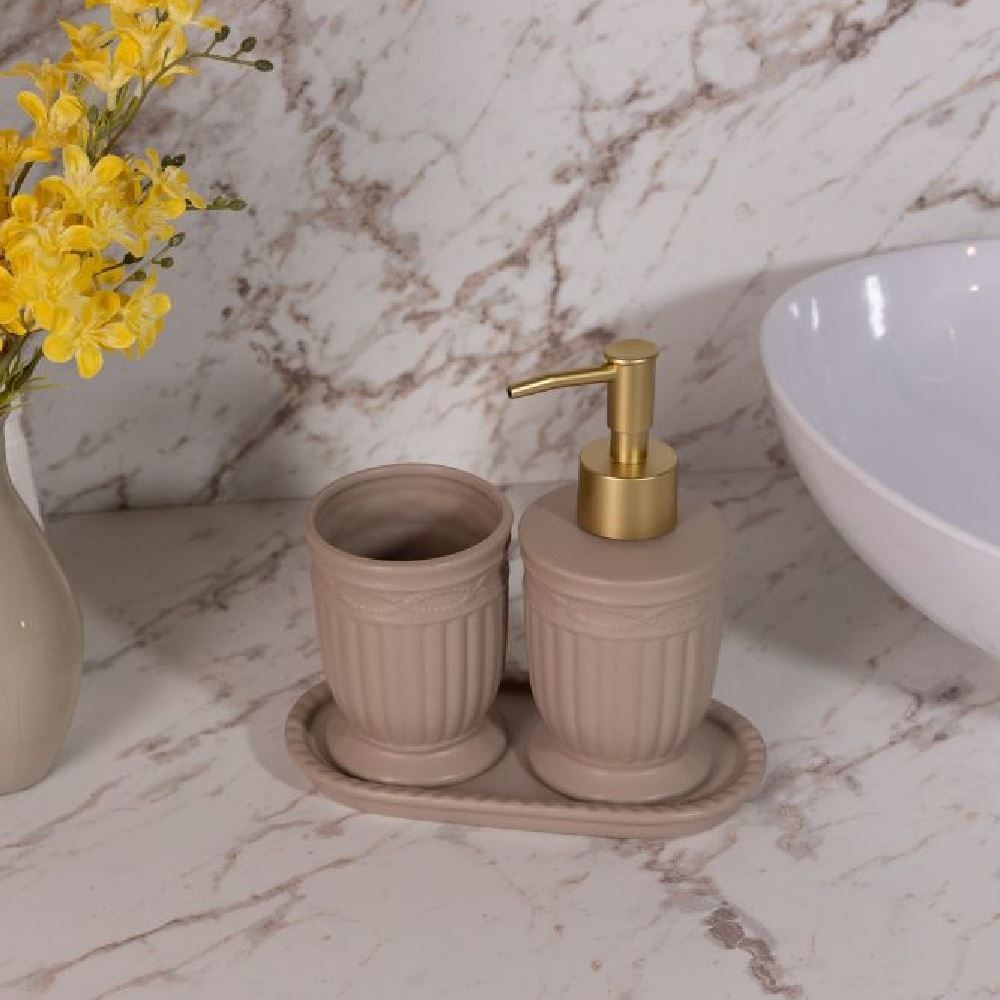 Jogo de Banheiro Cerâmica Greece 3 Peças Lyor - BEGE