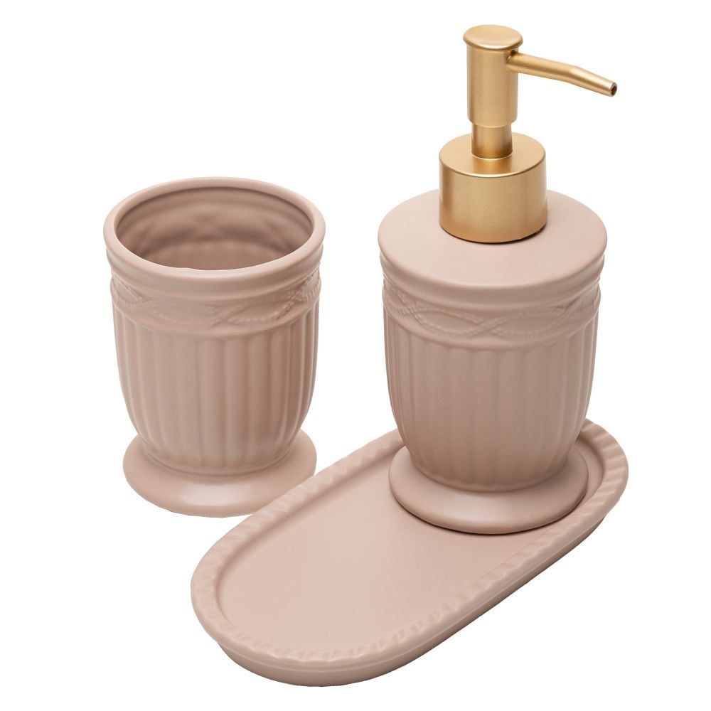 Jogo de Banheiro Cerâmica Greece 3 Peças Lyor - BEGE