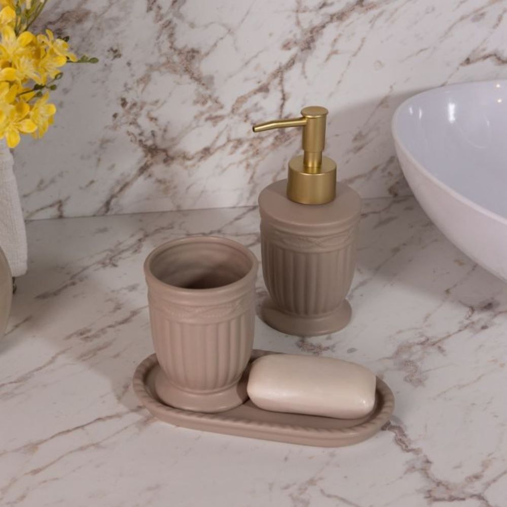 Jogo de Banheiro Cerâmica Greece 3 Peças Lyor - BEGE