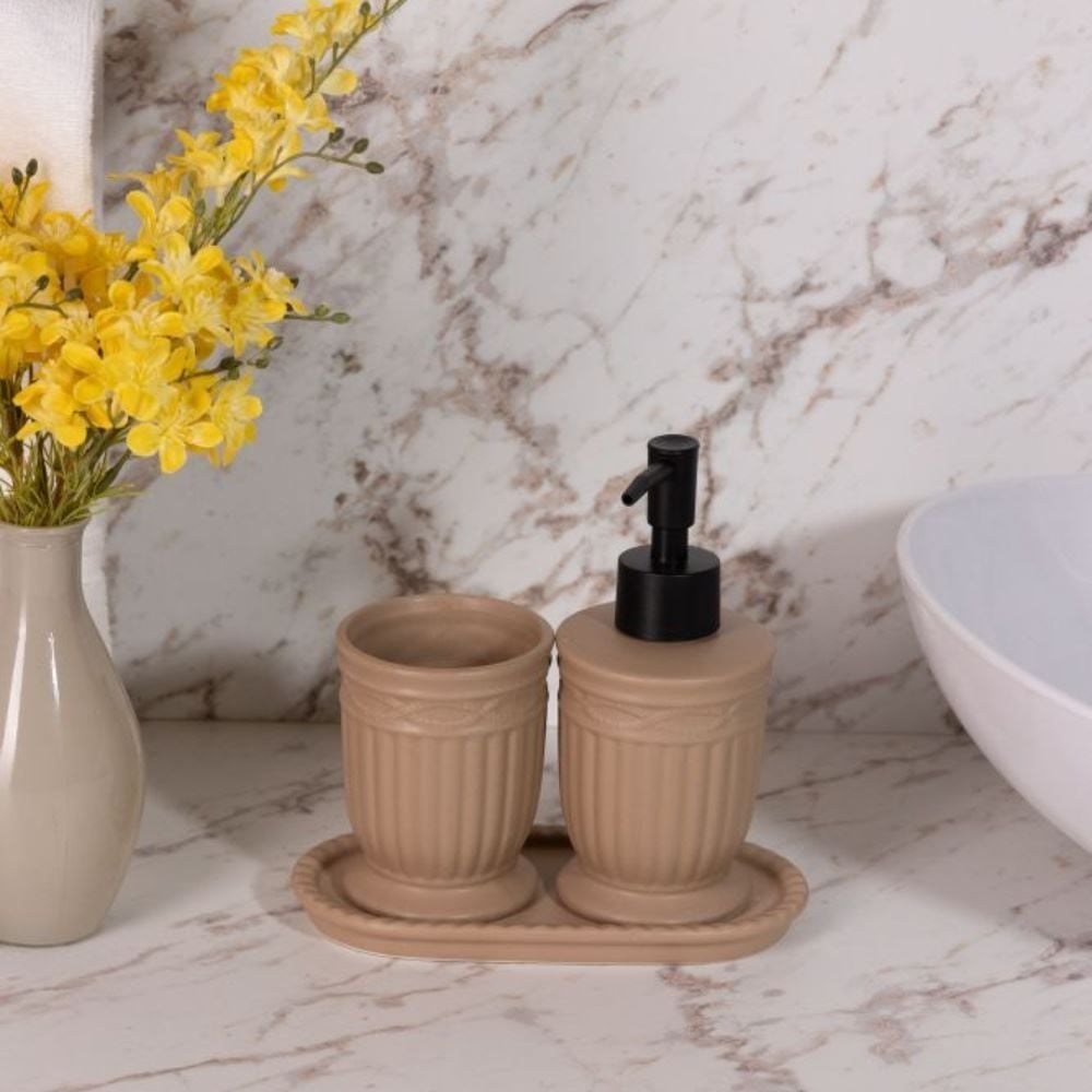 Jogo de Banheiro Cerâmica Greece 3 Peças Lyor - TERRACOTA