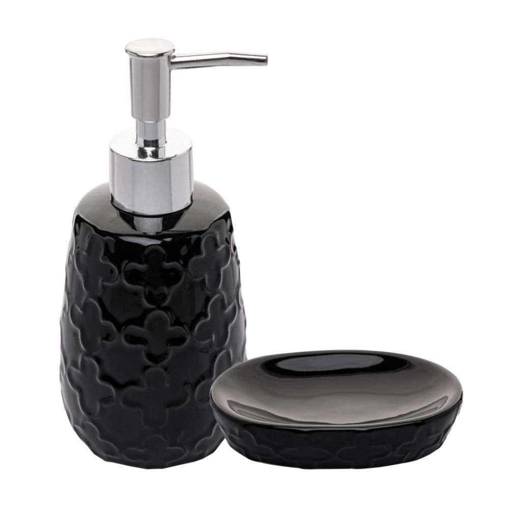 Jogo De Banheiro De Cerâmica Clover 2 Peças Wolff - Preto