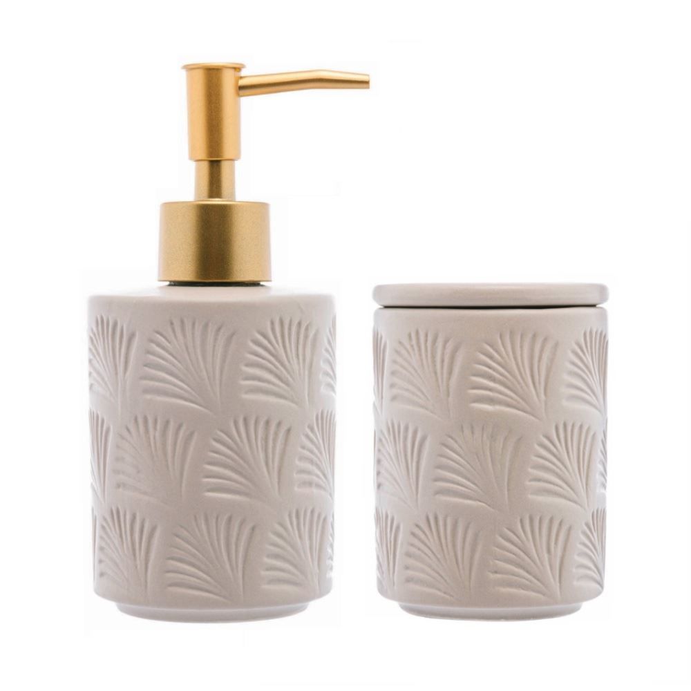 Jogo De Banheiro De Cerâmica Leaf 2 Peças - Nude