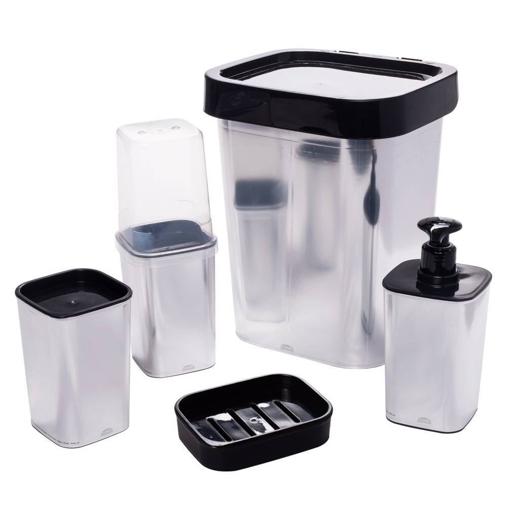 Jogo De Banheiro Decoração Metal Plasútil - 5 Peças