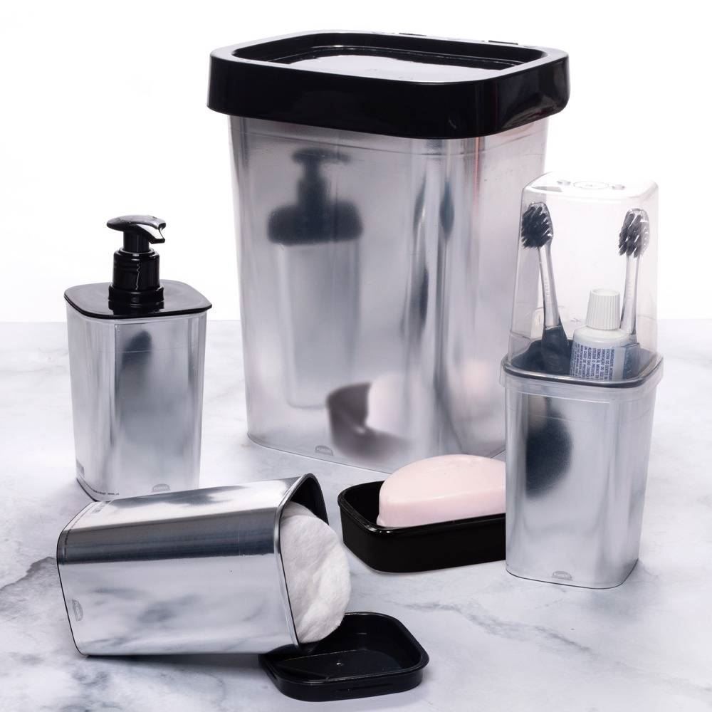 Jogo De Banheiro Decoração Metal Plasútil - 5 Peças