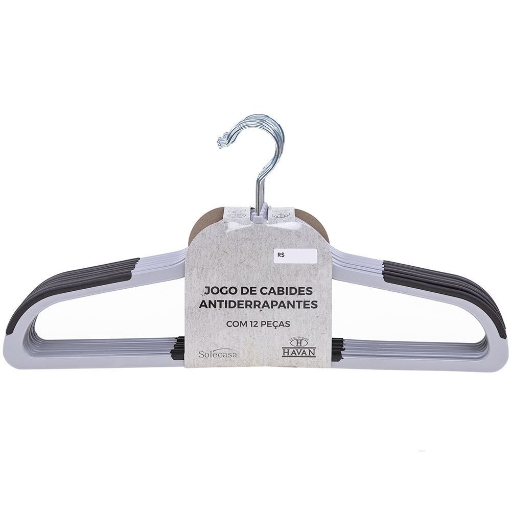 Jogo De Cabides Antiderrapantes 12 Peças Solecasa - Preto e Cinza
