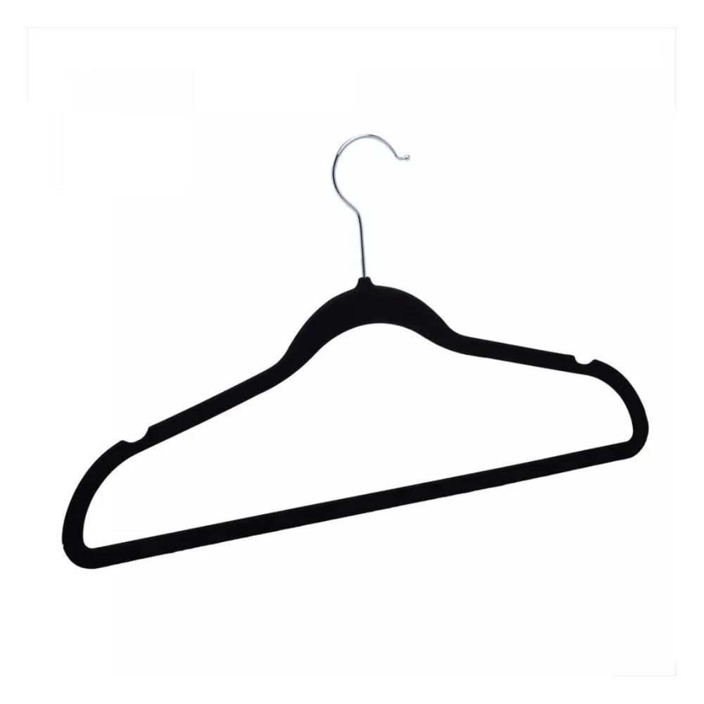 Jogo De Cabides Plástico Aveludado 5 Peças - Preto