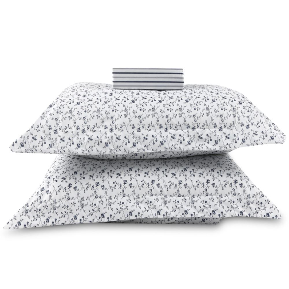 Jogo De Cama Casal Percal 200 Fios Buona Fortuna 3 Pçs - Catarina Listra Azul