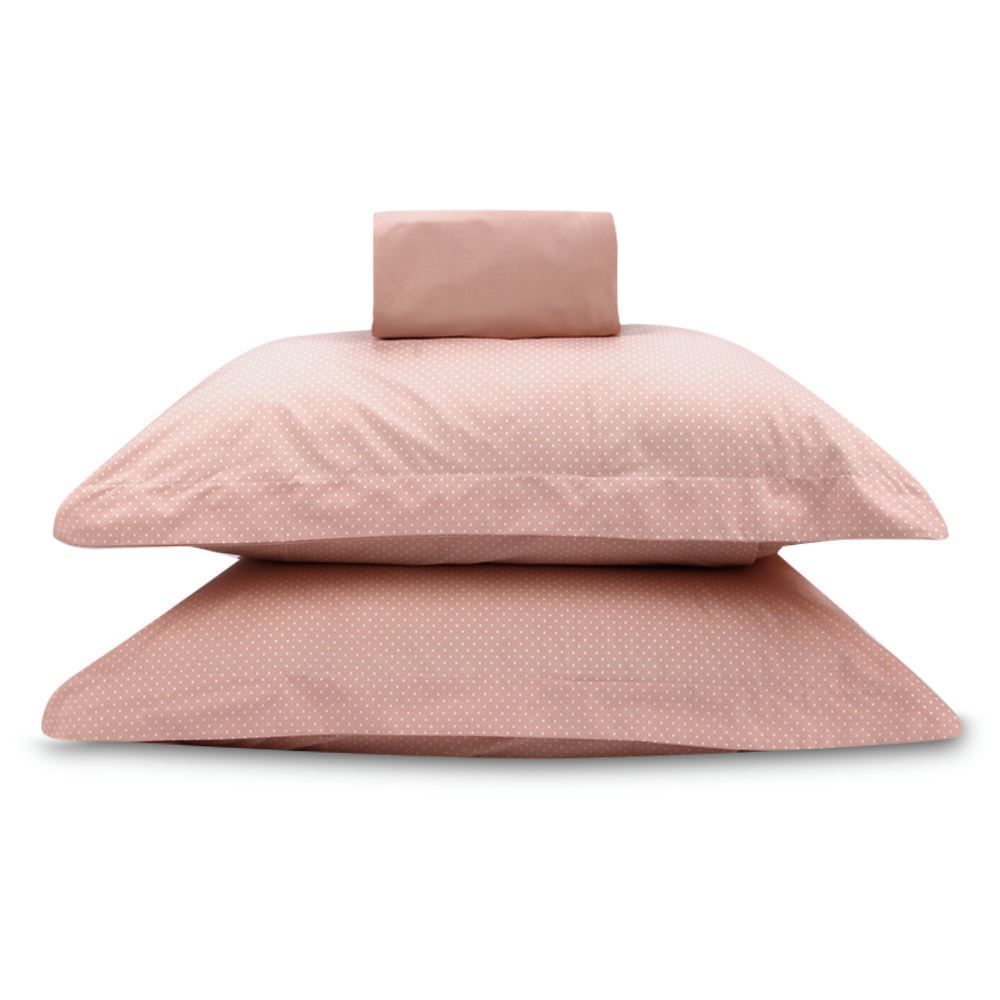 Jogo de Cama Casal Percal Buona Fortuna 3 pçs - Poa Rosa